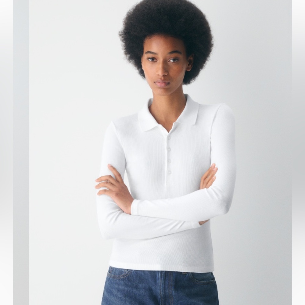 Aritzia HomeStretch Rib Polo Longsleeve, M, White - Picture 2 of 7